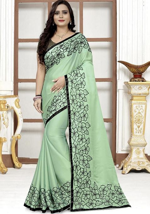 Mint Green Embroidered Rangoli Georgette Saree Set
