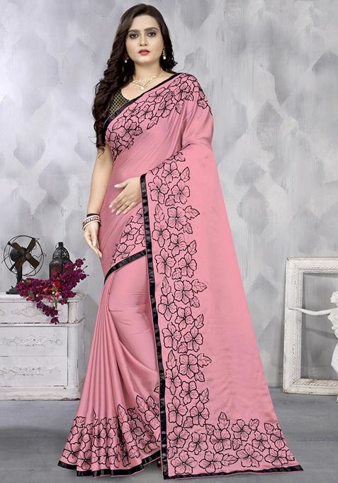 Pink Embroidered Rangoli Georgette Saree Set