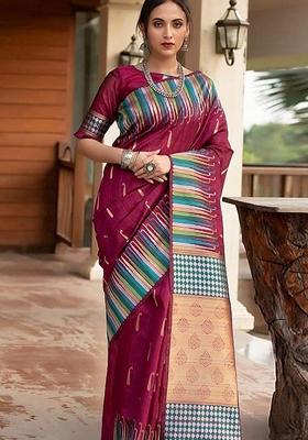 Pink Printed Banarasi Handloom Saree Set