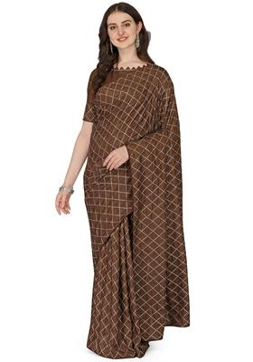 Brown Sequin Embroidered Dora Silk Saree Set