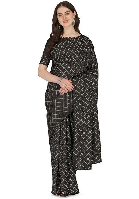 Black Sequin Embroidered Dora Silk Saree Set