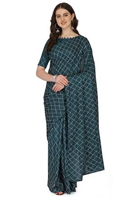 Blue Sequin Embroidered Dora Silk Saree Set