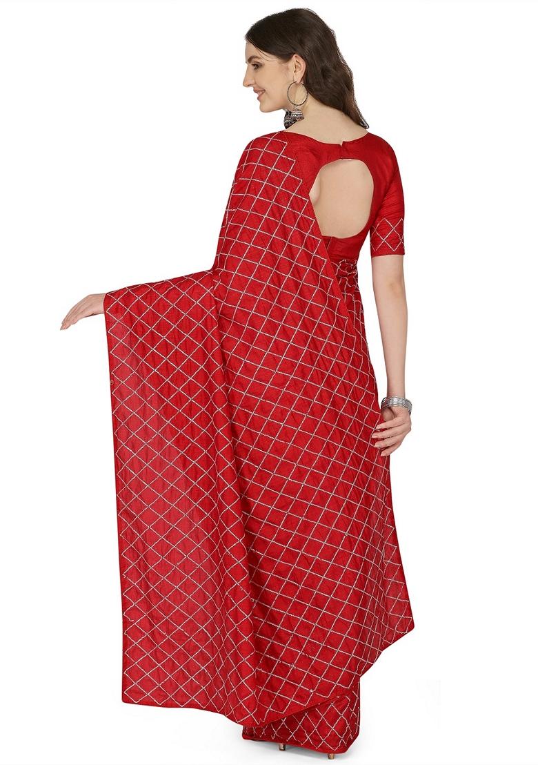 Red Sequin Embroidered Dora Silk Saree Set