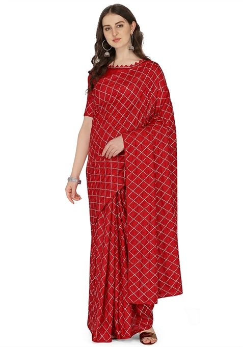 Red Sequin Embroidered Dora Silk Saree Set