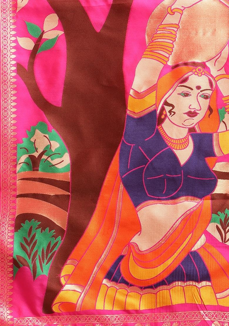 Pink Printed Banarasi Jacquard Saree Set