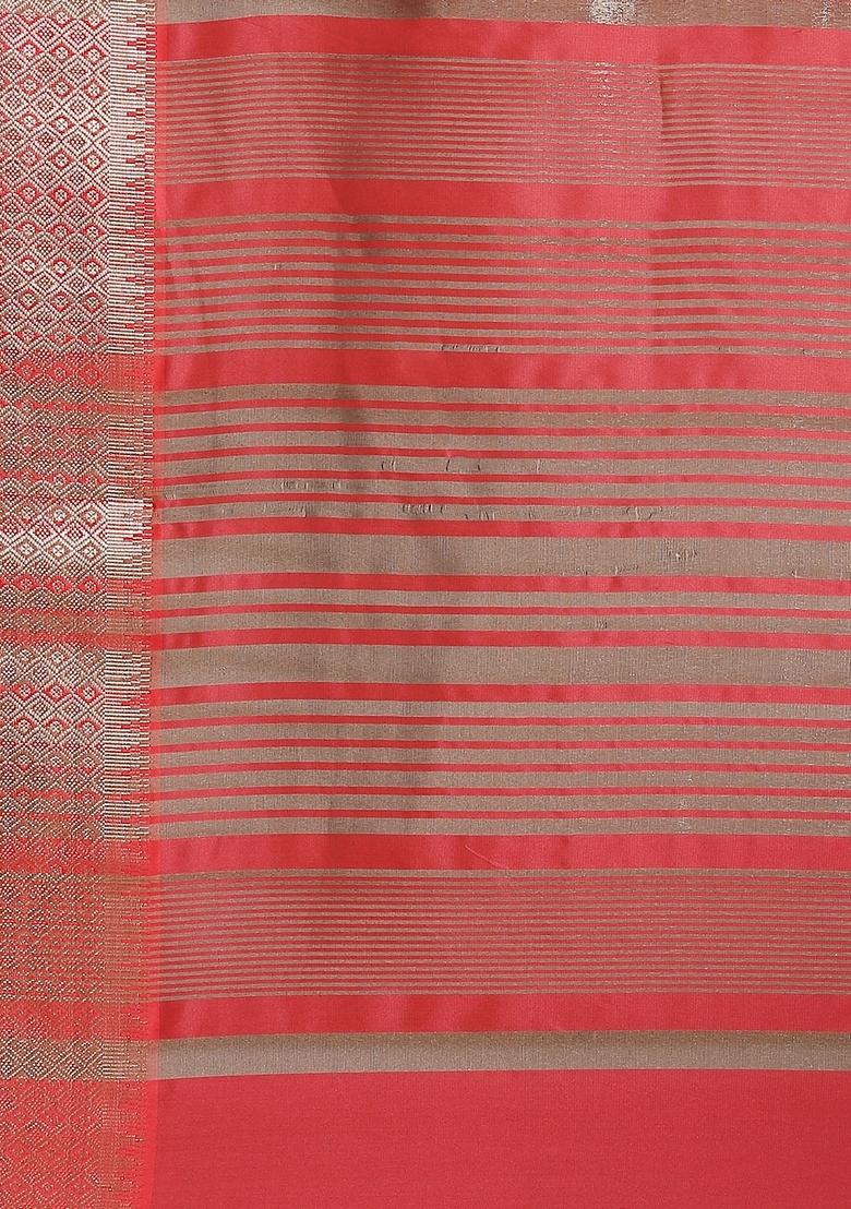 Pink Floral Embroidered Soft Cotton Silk Saree Set