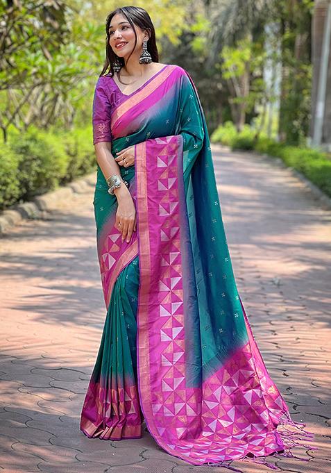 Green Zari Woven Soft Silk Saree Set