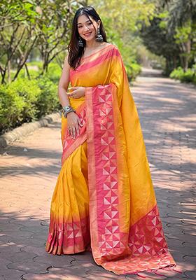 Yellow Zari Woven Soft Silk Saree Set