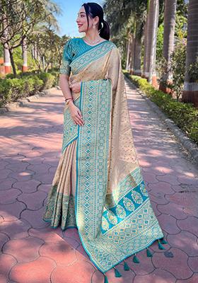 Chiku Brown Zari Woven Pure Tissue Saree Set
