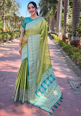 Green Zari Woven Pure Tissue Saree Set