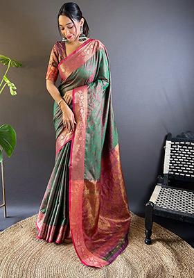 Green Zari Woven Soft Kashmiri Silk Saree Set