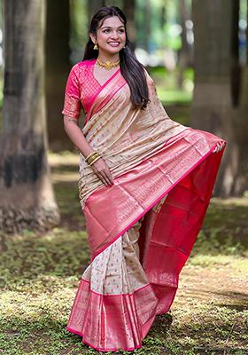 Chiku Brown Zari Woven Kanchipuram Pattu Silk Saree Set
