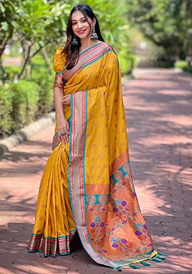 Golden Zari Woven Paithani Silk Saree Set