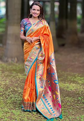 Golden Zari Woven Paithani Silk Saree Set