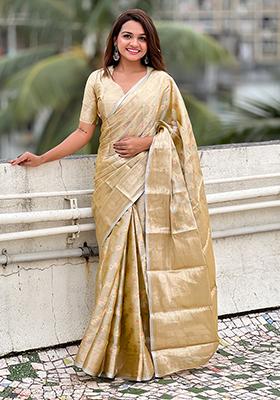 Yellow Zari Woven Kanjivaram Soft Tissue Silk Saree Set