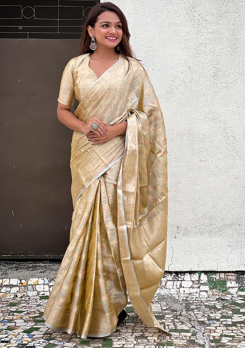 Yellow Zari Woven Kanjivaram Soft Tissue Silk Saree Set