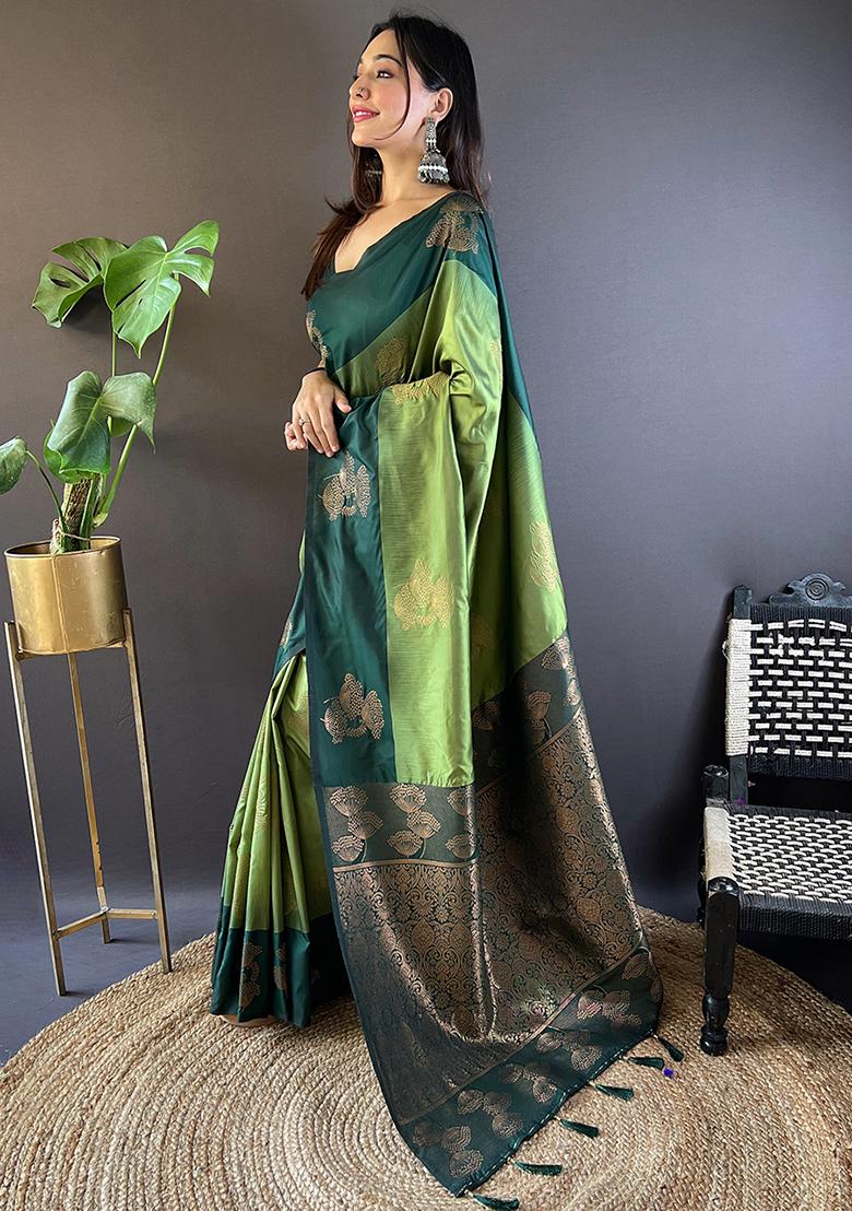 Pista Green Zari Woven Soft Silk Saree Set