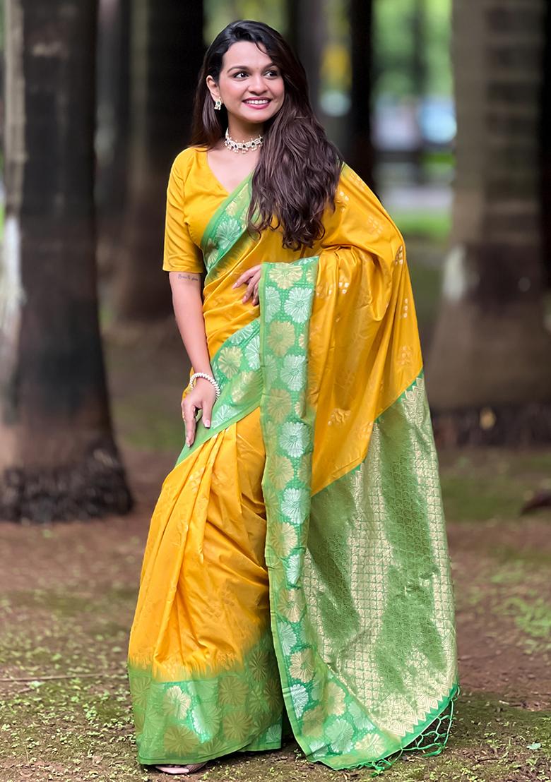 Yellow Zari Woven Soft Silk Saree Set