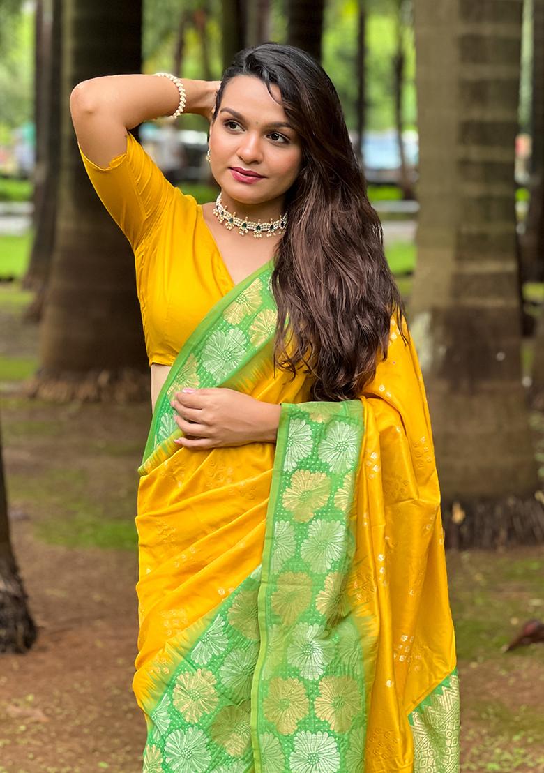Yellow Zari Woven Soft Silk Saree Set