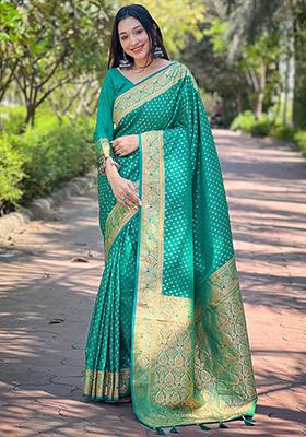 Green Zari Woven Banarasi Katan Silk Saree Set