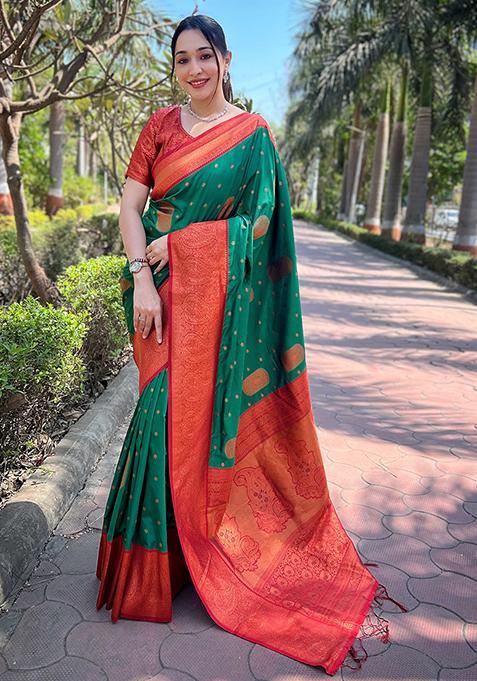Green Zari Woven Soft Silk Saree Set