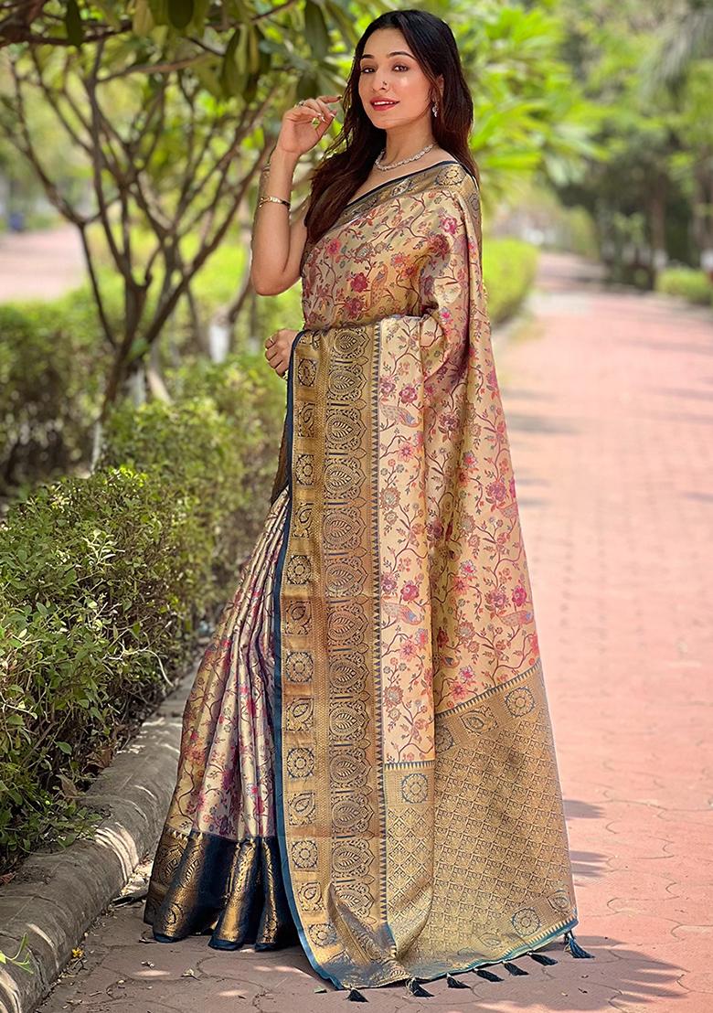 Navy Blue Zari Woven Dharmavaram Silk Saree Set