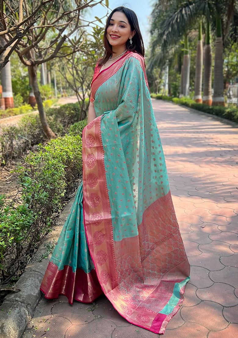 Rama Blue Zari Woven Pattu Silk Saree Set