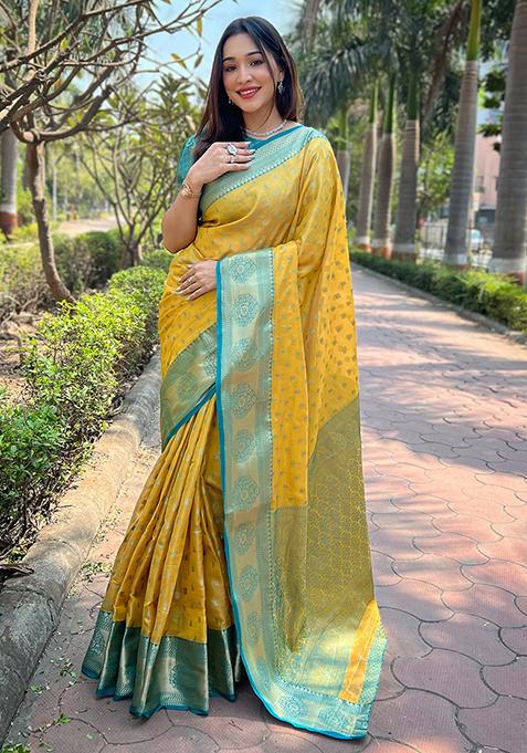 Yellow Zari Woven Pattu Silk Saree Set