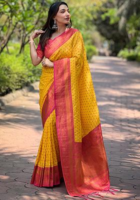 Yellow Zari Woven Paithani Silk Saree Set