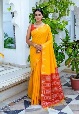 Yellow Zari Woven Tussar Silk Saree Set