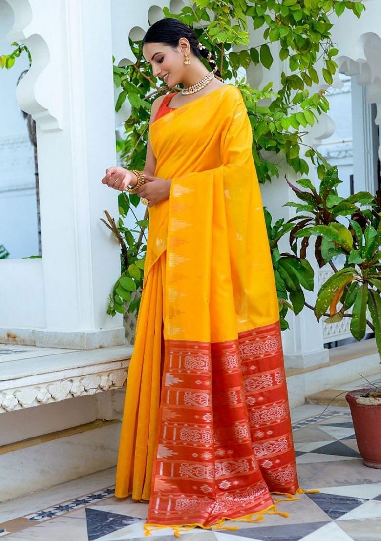 Yellow Zari Woven Tussar Silk Saree Set