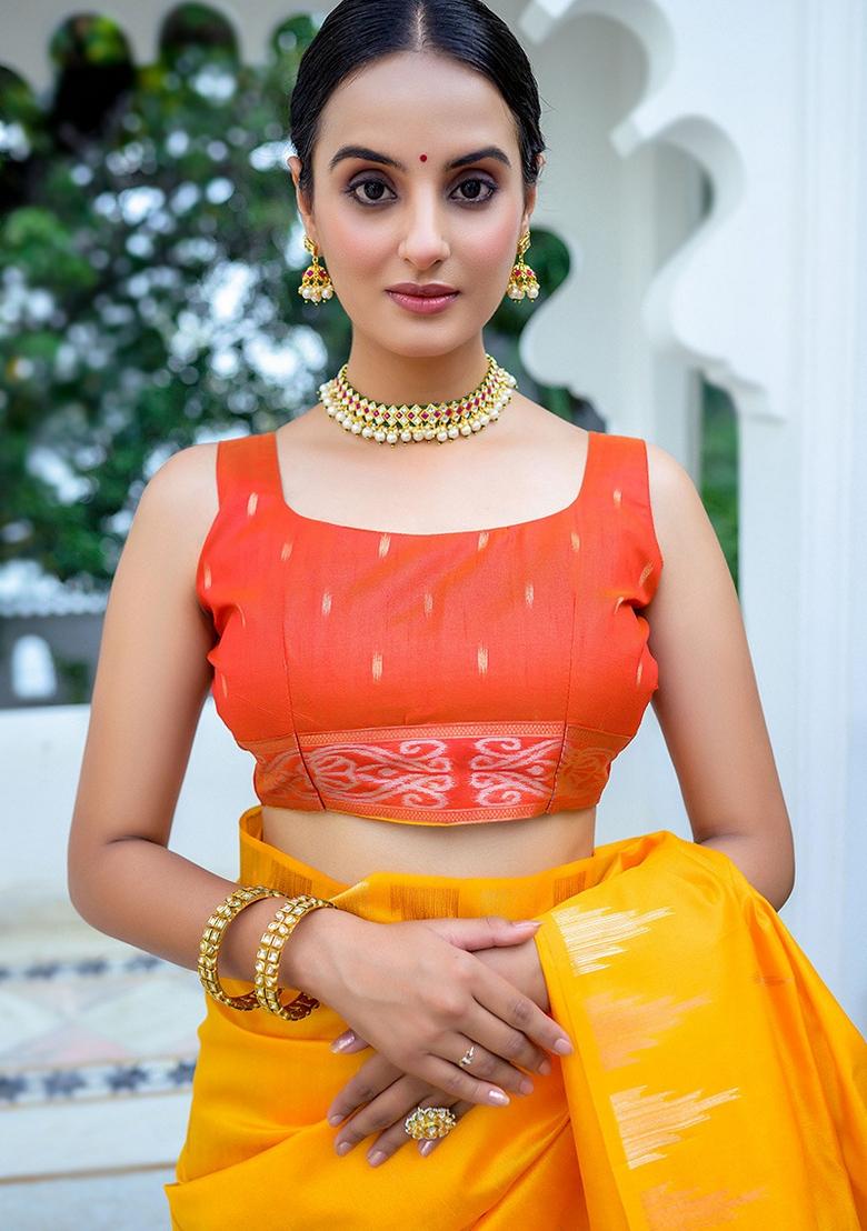 Yellow Zari Woven Tussar Silk Saree Set