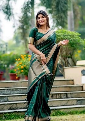 Green Zari Woven Soft Banarasi Silk Saree Set