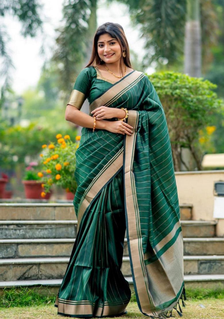 Green Zari Woven Soft Banarasi Silk Saree Set