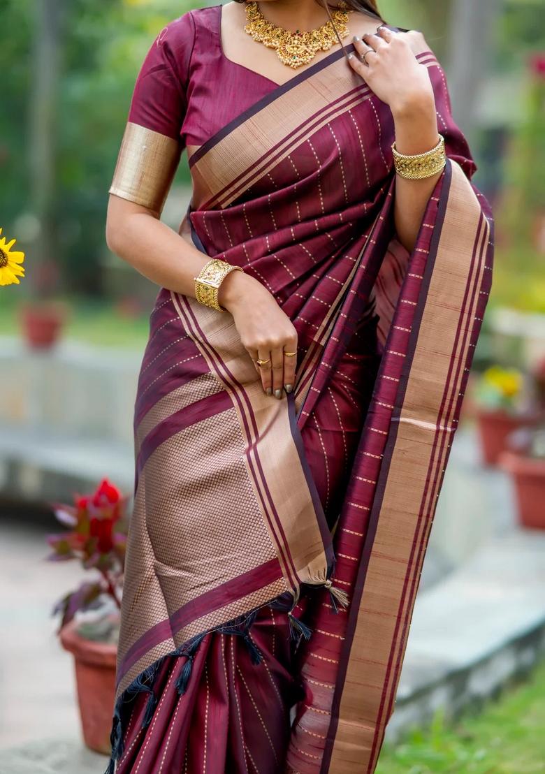 Maroon Zari Woven Soft Banarasi Silk Saree Set
