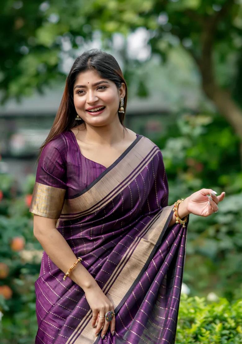 Wine Zari Woven Soft Banarasi Silk Saree Set