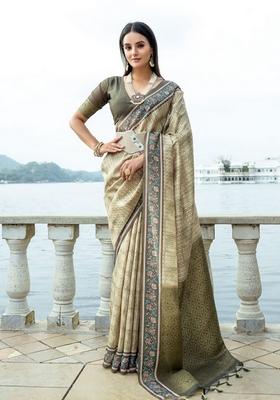 Mehendi Printed Soft Silk Saree Set