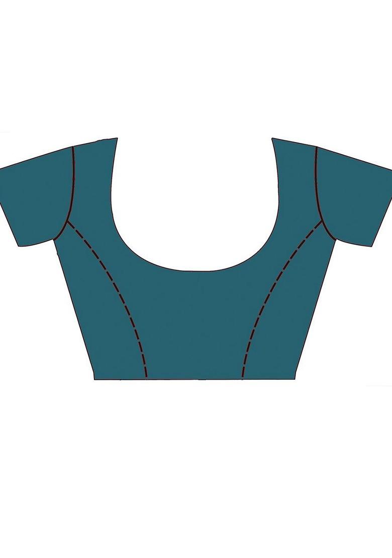 Sea Green Printed Woven Poly Blend Saree Set