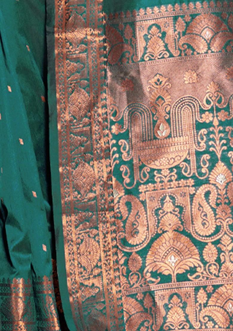 Sea Green Geometric Print Poly Blend Saree Set