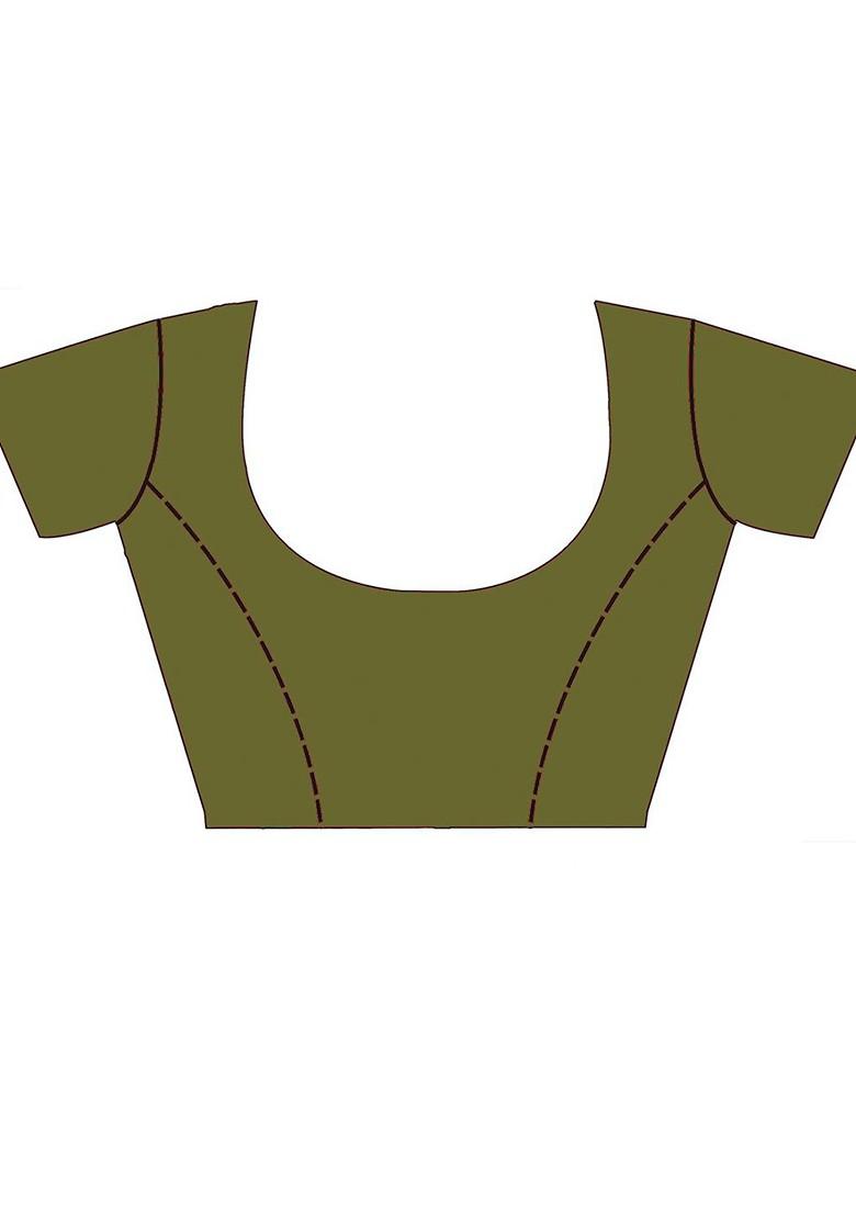 Green Printed Woven Poly Blend Saree Set