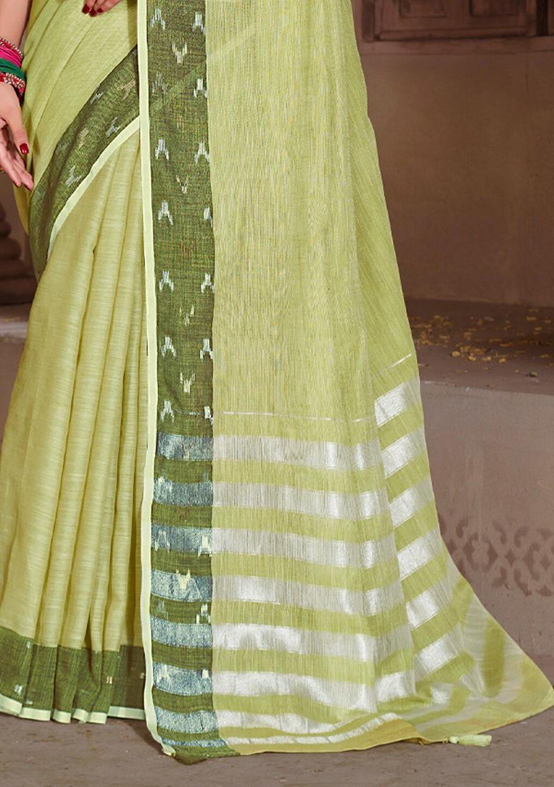 Green Printed Woven Poly Blend Saree Set