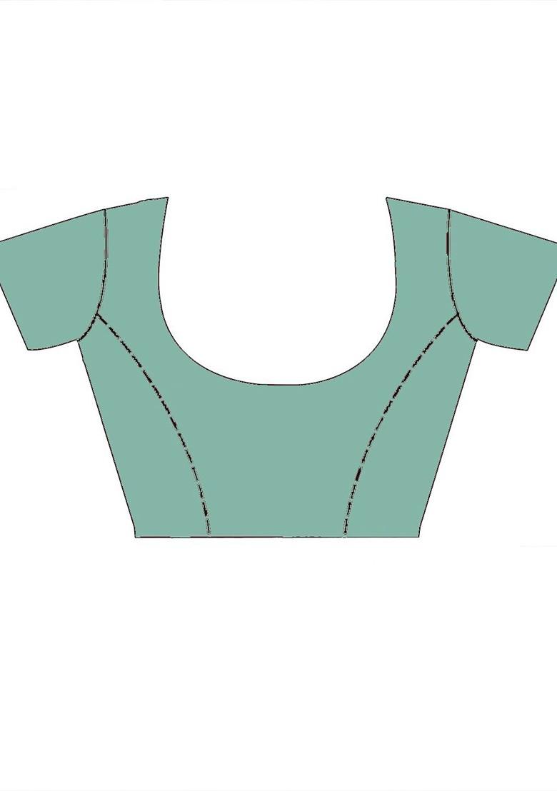 Sea Green Ethnic Motifs Woven Poly Blend Saree Set