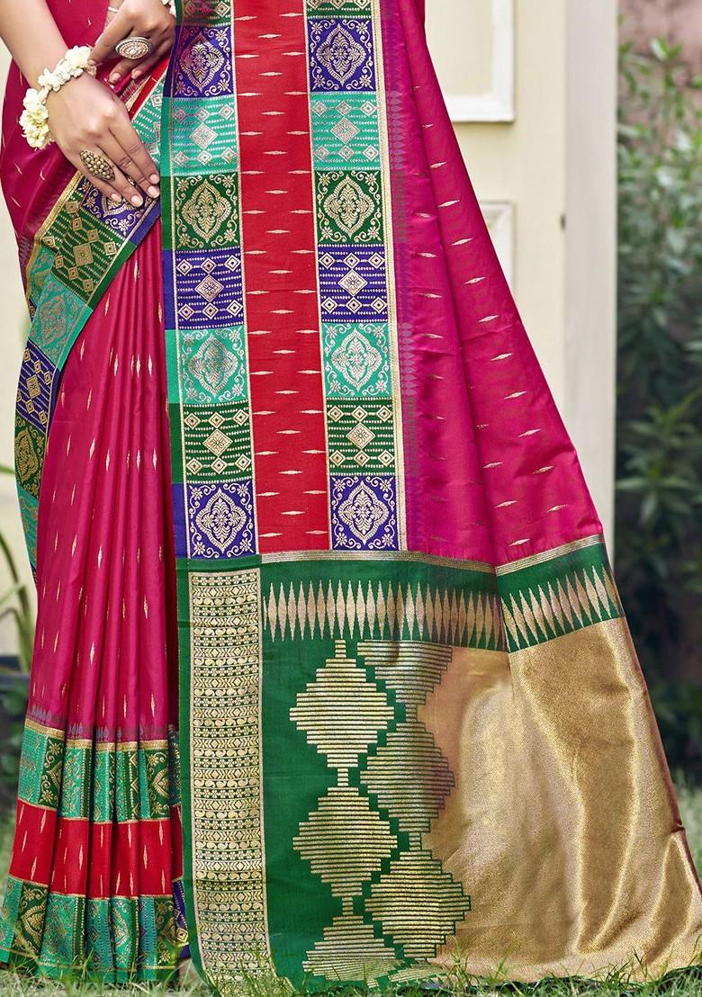 Violet Printed Woven Poly Blend Saree Set
