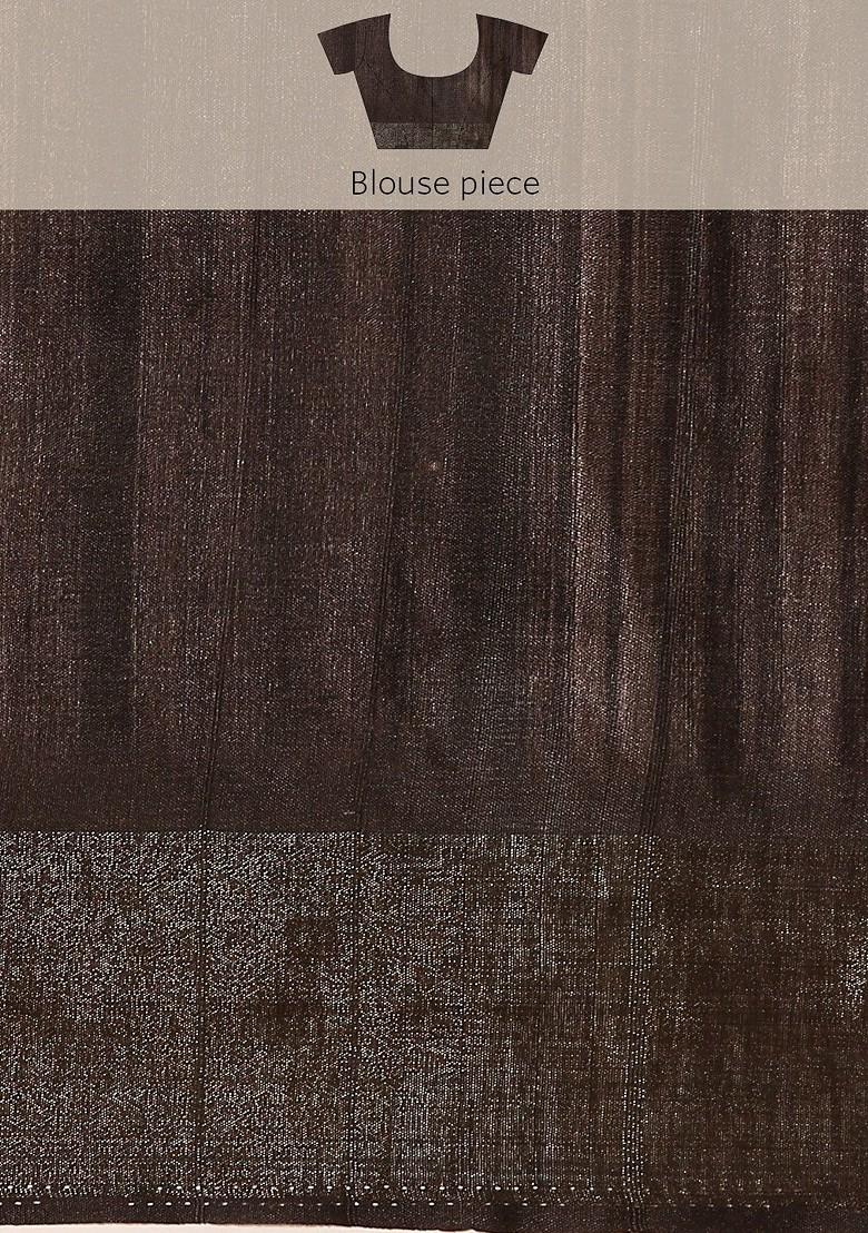 Brown Floral Print Woven Poly Blend Saree Set