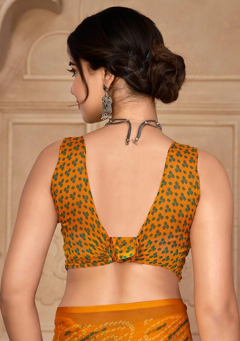 Yellow Bandhani Print Chiffon Saree Set