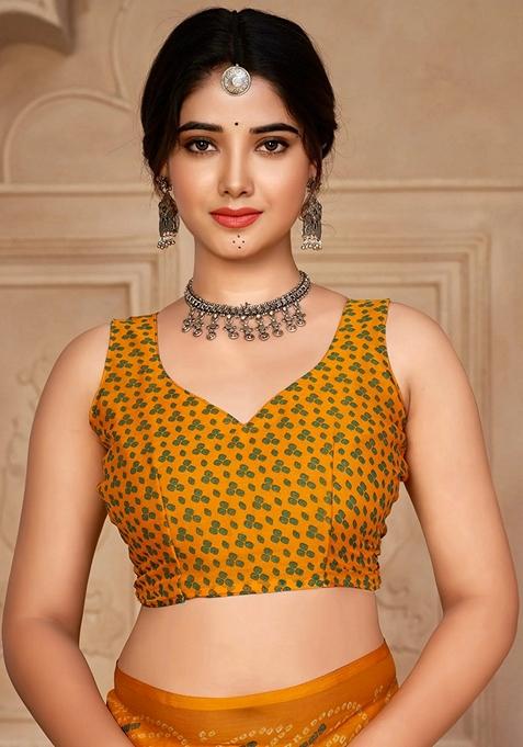 Yellow Bandhani Print Chiffon Saree Set