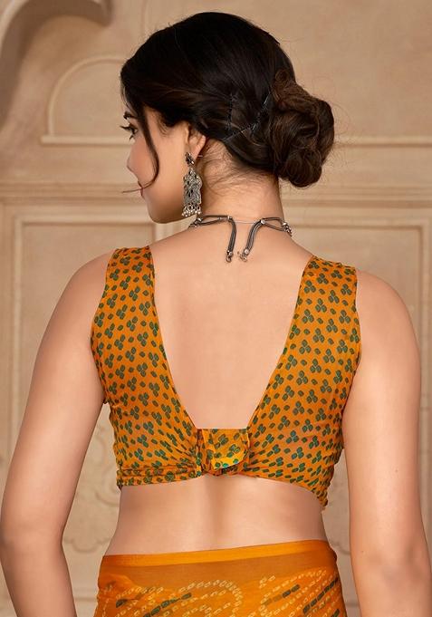 Yellow Bandhani Print Chiffon Saree Set