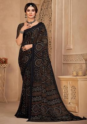 Black Bandhani Print Chiffon Saree Set