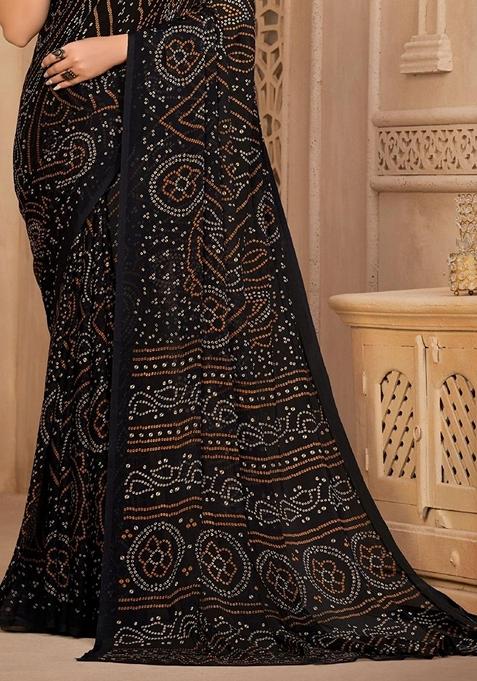 Black Bandhani Print Chiffon Saree Set