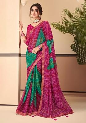Magenta Bandhani Print Chiffon Saree Set
